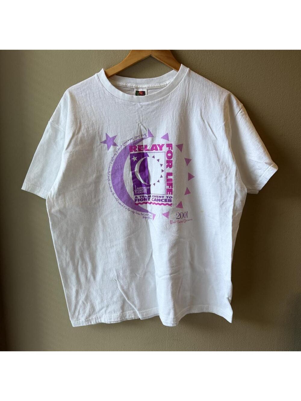 Vintage Y2K 2001 Relay For Life Pink Purple Graphic Tee XL